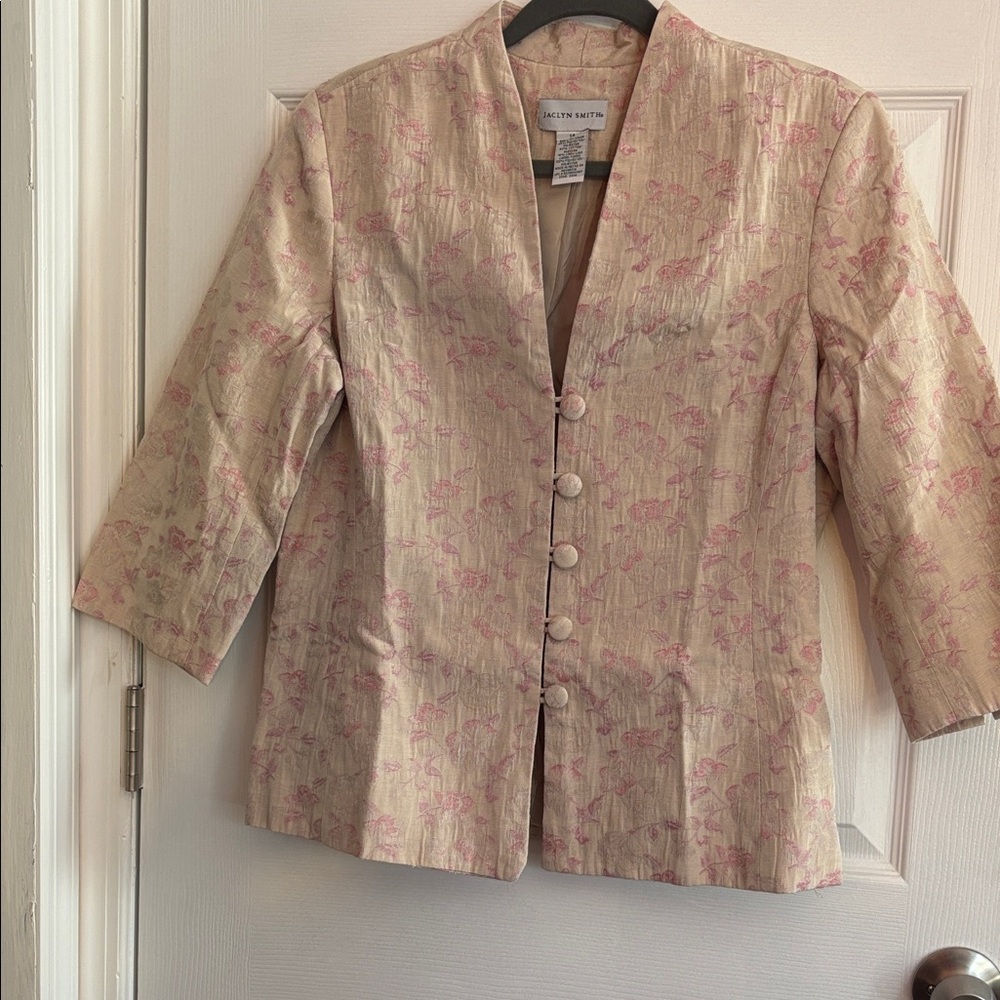 Jaclyn Smith Beige and Pink Floral Blazer